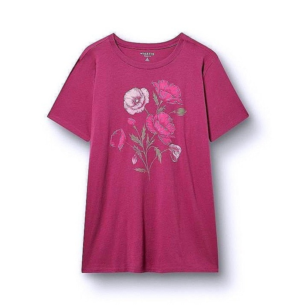 NWT Torrid Classic Fit Heritage Jersey Crew Tee Poppies Amaranth 2X